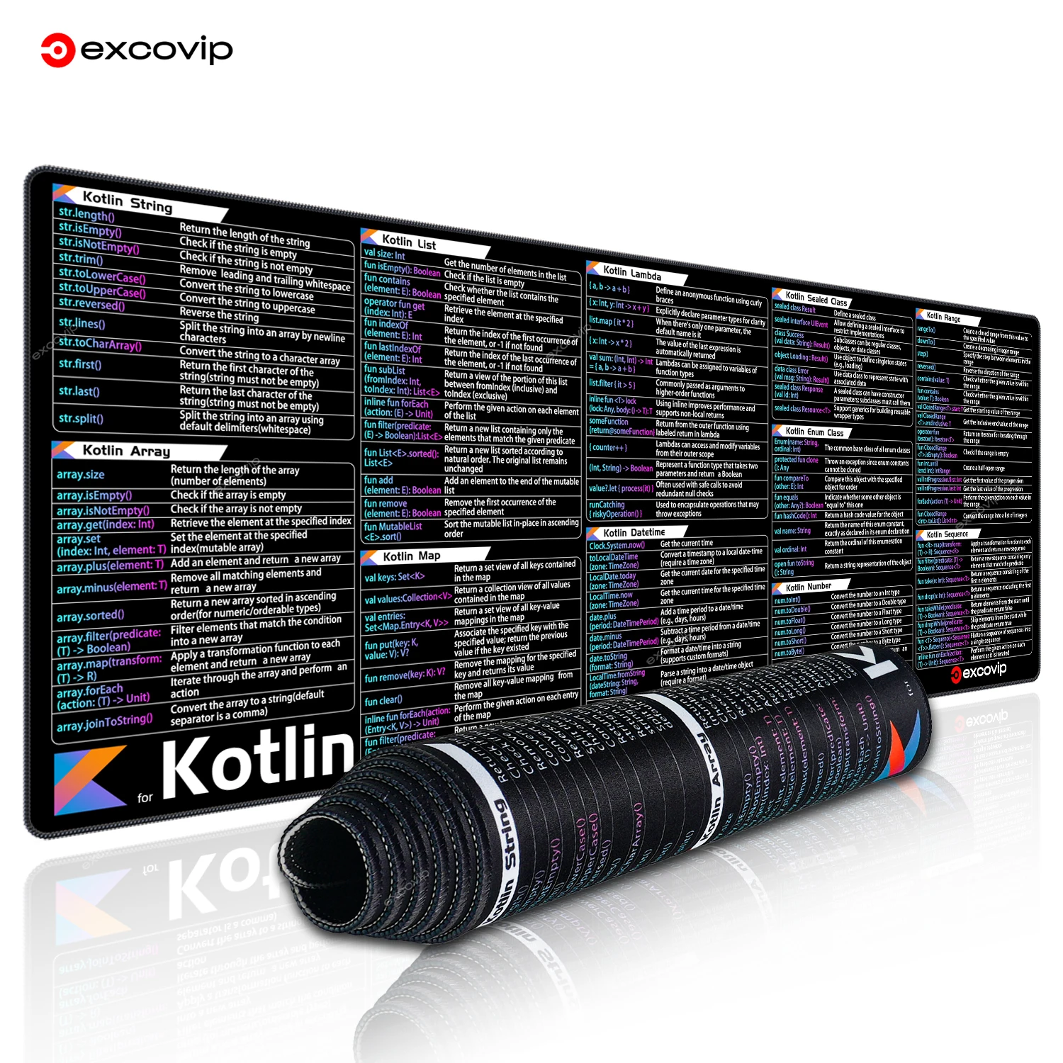EXCO Kotlin Programming Mouse Pad Large for Android Cross-Platform Mobile Web Development Shortcuts Keyboard Mousepad Desk Mat