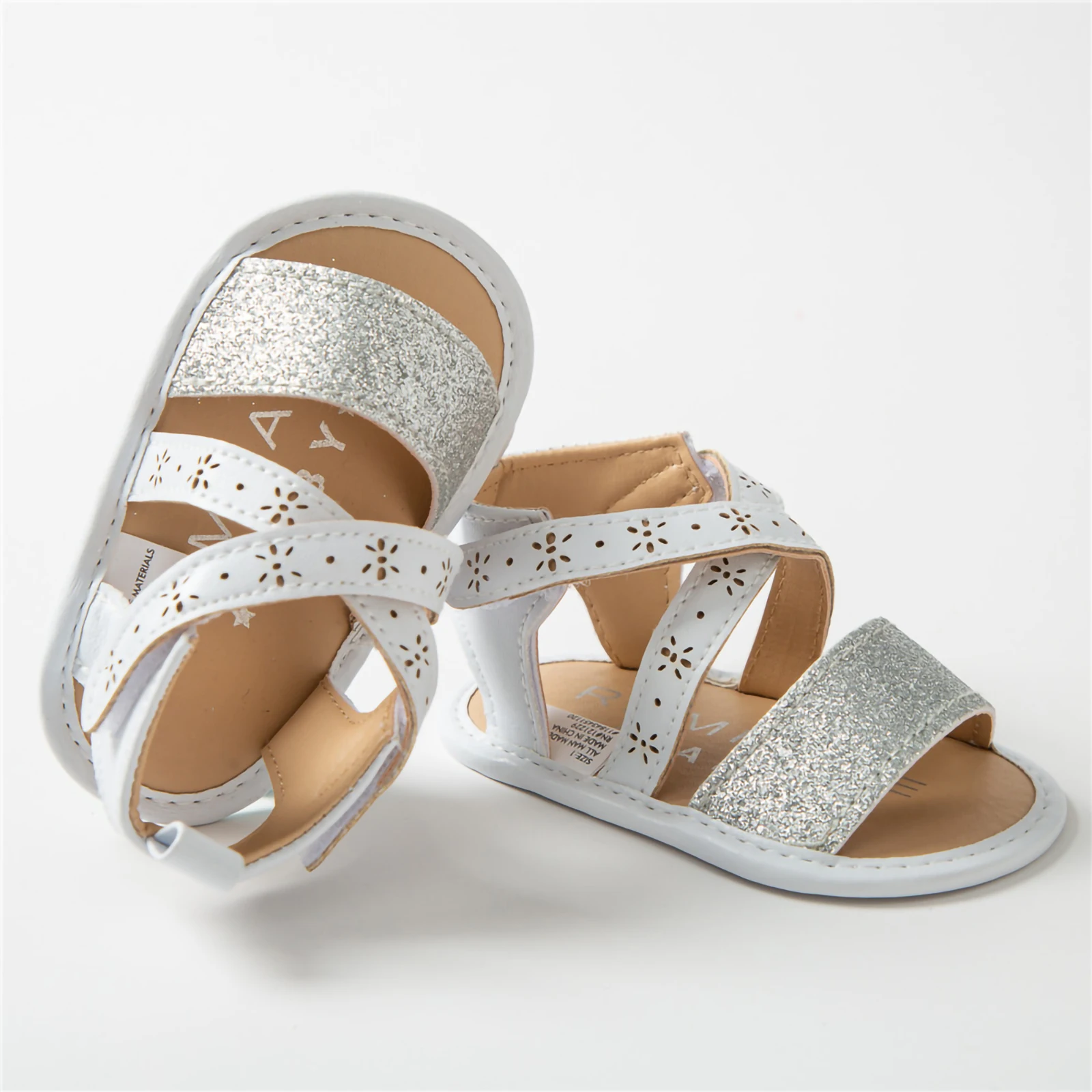 Infant Baby Girls PU Leather Sandals Toddler Non-Slip Open Toe Sequins First Walking Soft Sole Shoes