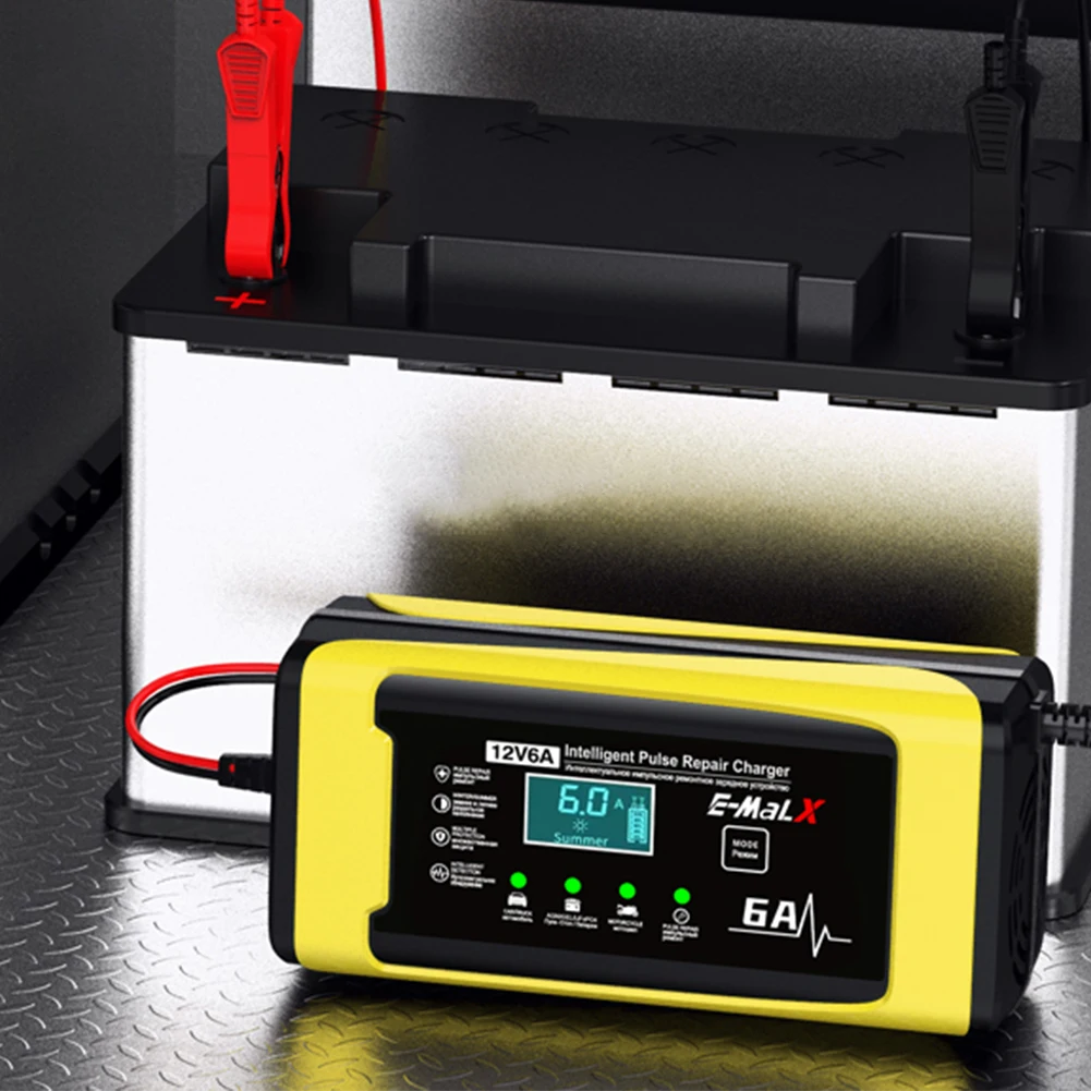 12V 6A Smart Car Battery Charger 220V Power Pulse Repair Charger for for Auto Motorcycle Lead-Acid AGM GEL Batteries  ﻿