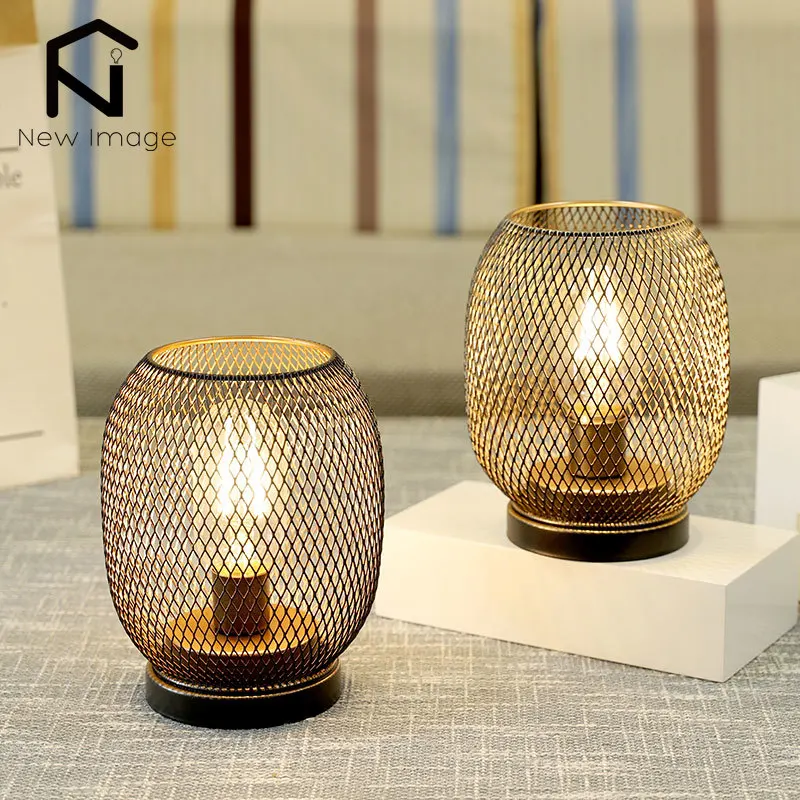 2Pcs Metal Cage Table Lamp Round Shaped LED Lantern Battery Powered Cordless Lamp for Weddings Party Home Decor Candle Holder - Image 4
