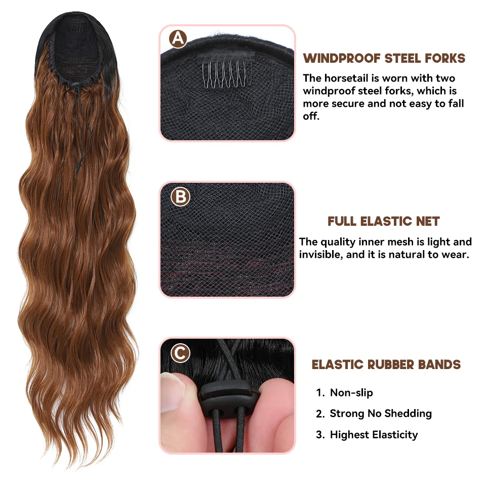 Long Wavy Drawstring Ponytail Synthetic Ponytails For Women Black Blonde Red Ponytail Clip in Hair Extensions For Daily Cosplay synthetic hair extensions,curly ponytail hairpiece
