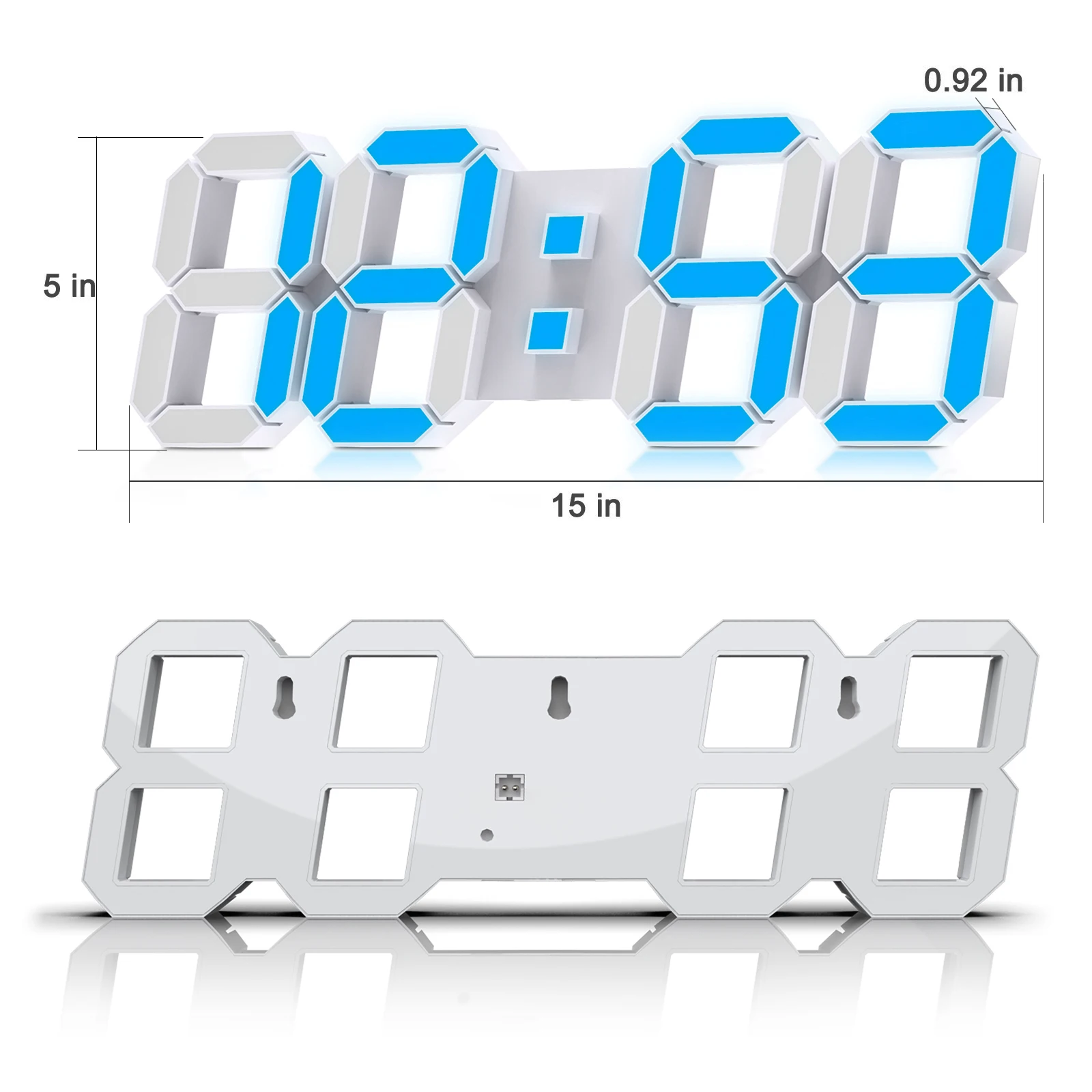 DEEYAPLE 15Inch Colorful LED Digital Clock 12/24H Time/Date Remote Control Snooze USB-Powered Wall/Desk Floating Design for Home