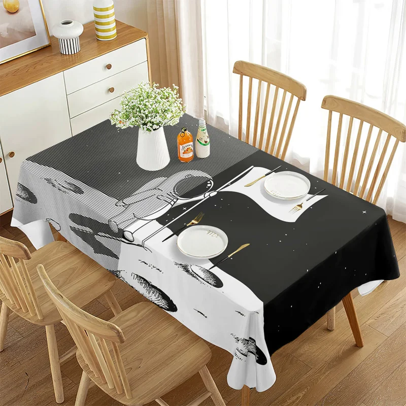 

Cartoon Astronaut Tablecloth Moon Space Rectangular Table Cover for Dining Room Kitchen Living Room Table Minimalist Decoration