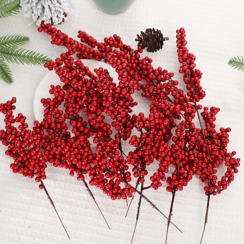 Description Picture 4 of item1/30Pcs Artificial Red Berries Branches Christmas Simulation Plants Fake Berry DIY Wreath Xmas Tree New Year Party Decorations