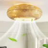 Bamboo Ceiling Fan Fans With Lights Remote Control Bedroom Decor Ventilator Lamp 50cm Air Invisible Blades Retractable Silent 1