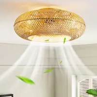 Bamboo Ceiling Fan Fans With Lights Remote Control Bedroom Decor Ventilator Lamp 50cm Air Invisible Blades Retractable Silent 1