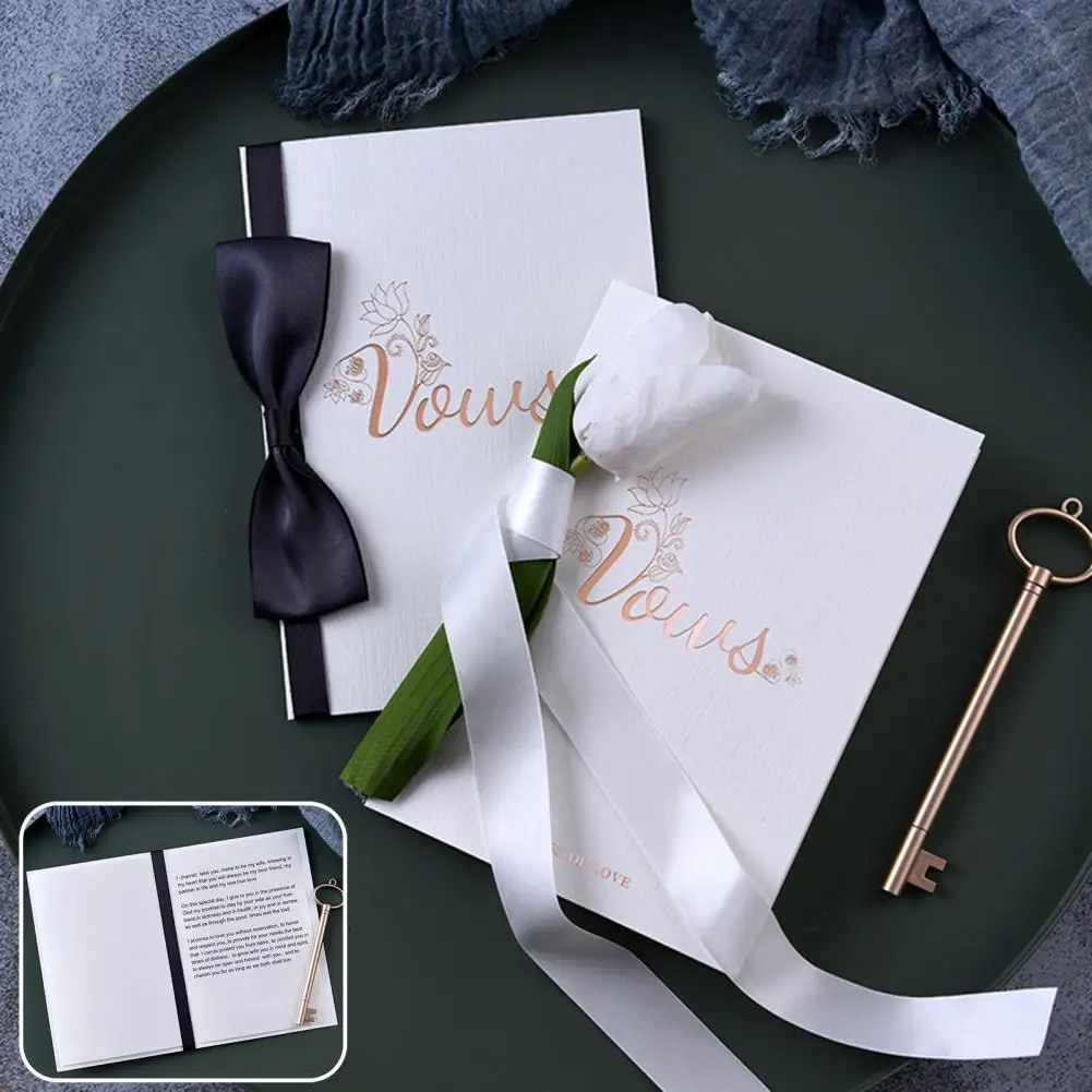 Wedding Vow Card Gold Foil Wedding Vow Book Set with Ribbon Bridal Shower His Hers Card Gift Engagement Ceremony Keepsake