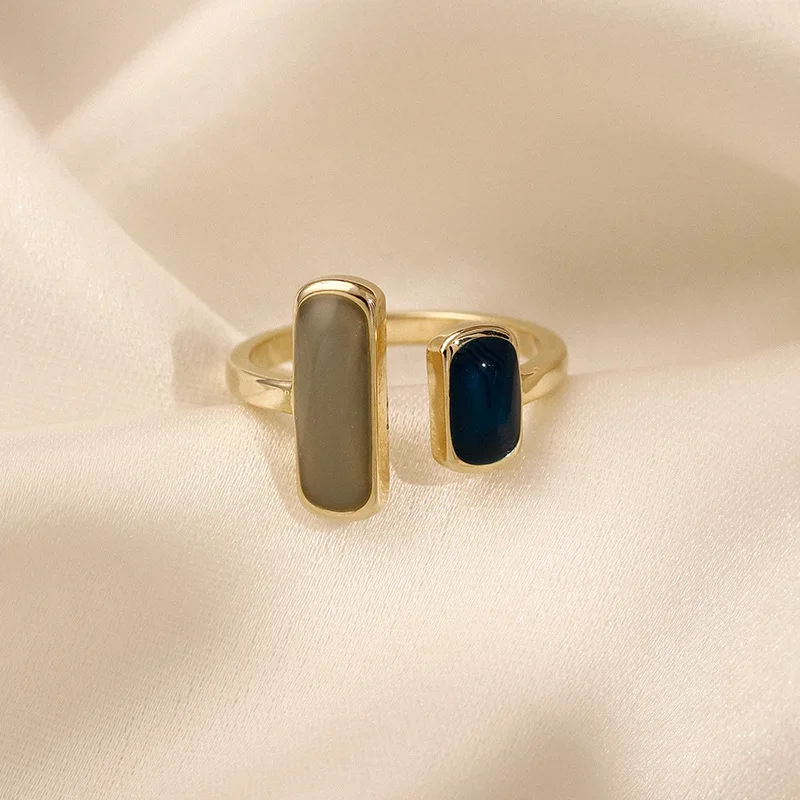 Opening Ring Square Oil Dripping Rings French Retro Simple Women's Jewelry