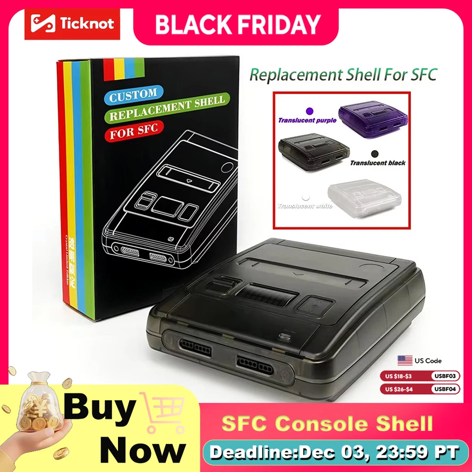 スーパーファミコン☆ケース付き スーパーファミコンゲームコンソール用の透明シェル交換ケース、ABS