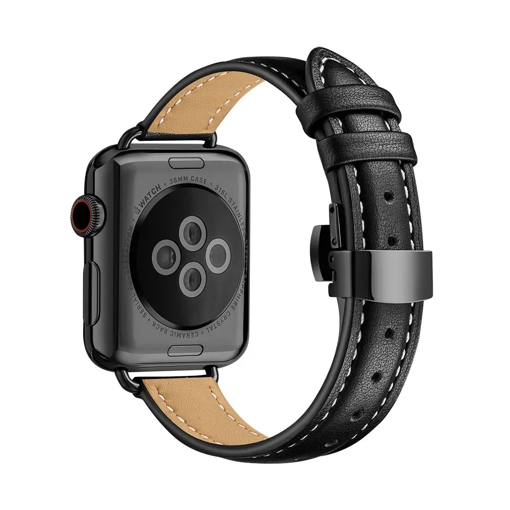 Slim Leather Strap for Apple Watch 9 8 7 45mm 41mm Ultra/2 49mm Women Bracelet Wristband 6 5 4 3 SE2 44mm 40mm 42mm 38mm Band