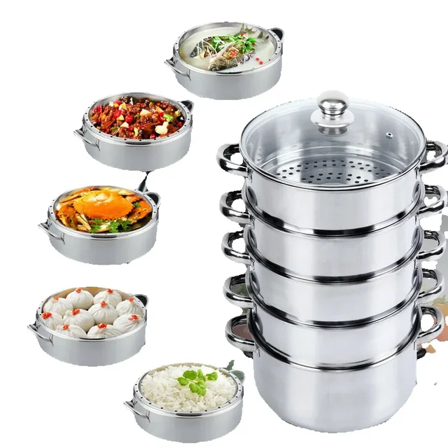 5 Tier Food Steamer Pot Stainless Steel 30cm Soup Steam Pot Universal Cooking Pots for Induction Cooker Gas Stove steam