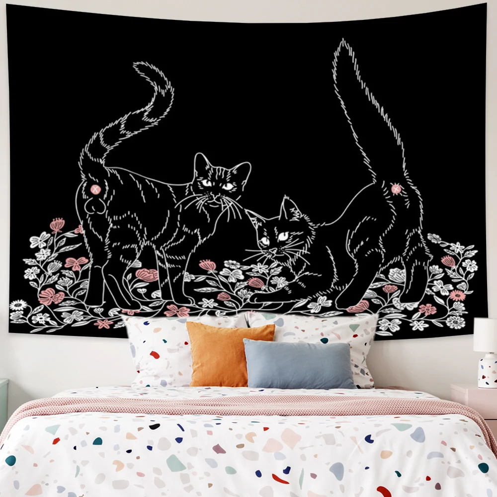 

Cat Flower Moon Phase Tapestry Wall Hanging Witchcraft Divination Baphomet Occult Home Decor Hippie Art Aesthetics Tapestries