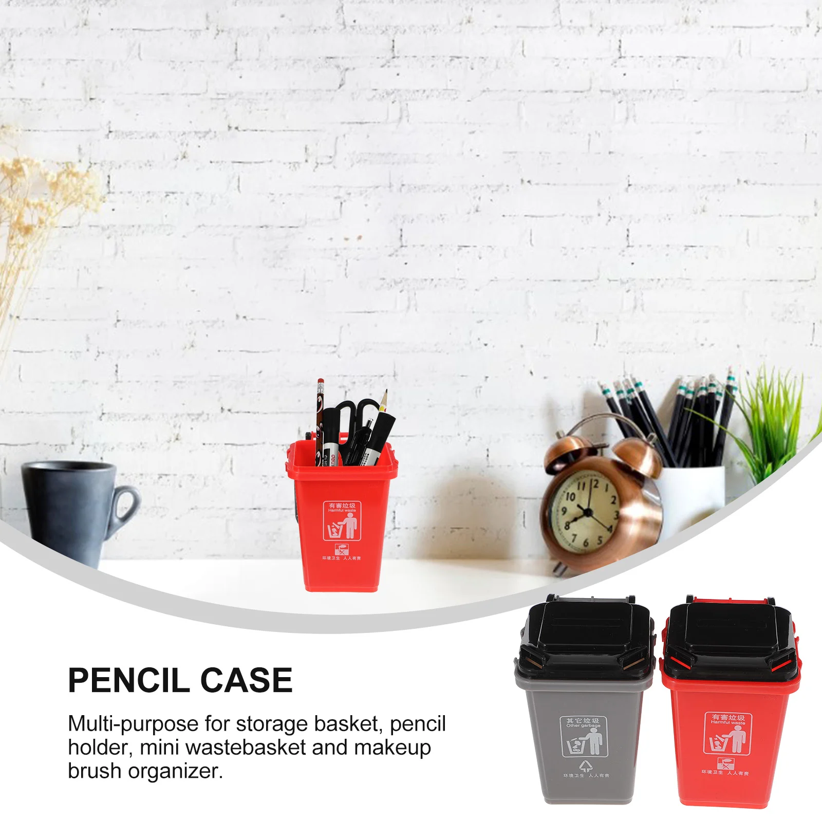 2 Pcs Creative Pen Holder Trash Can Shape Storage Box Desk ganizer Pencil Case Stationery Holder Basket Container