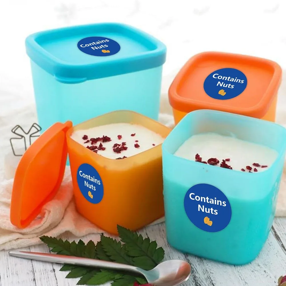 Contains Nuts Labels 1 inch Allergen Warning Stickers Round Allergies Food Rotation Advisory Dots for Retail Packaging 500pcs