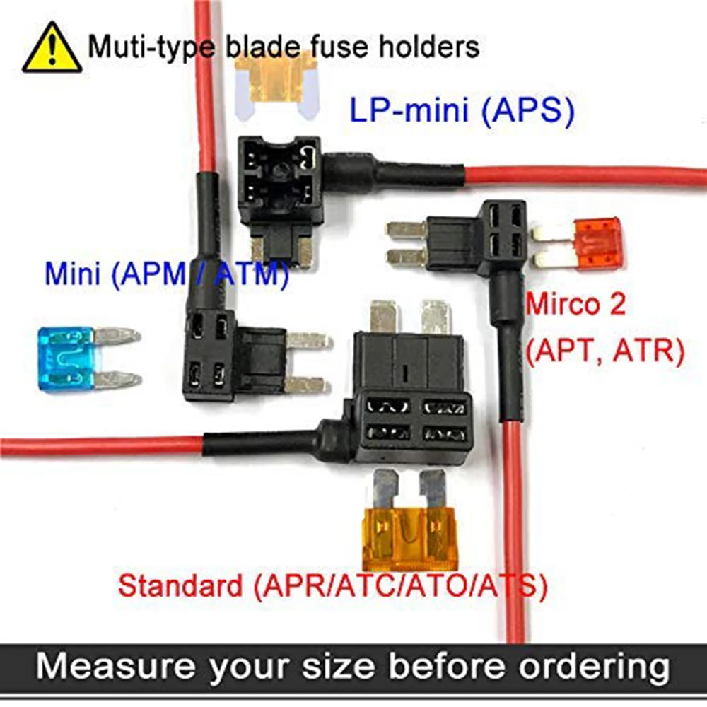 Circuit Adapters And Fuse Set 24pcs 4 types of 12V Additional Circuit Adapters And Fuse Kits-Tap Car Fuse Holder With MICRO2 Mini ATC ATS Thin Tap Adapter