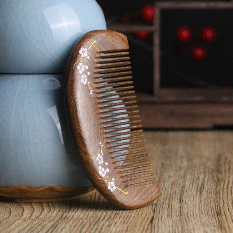 Children Baby Gold Sandalwood Small Comb Wood Structure Fine Tooth Hair Comb Anti-Static Head Acupuncture Point Massage Gift