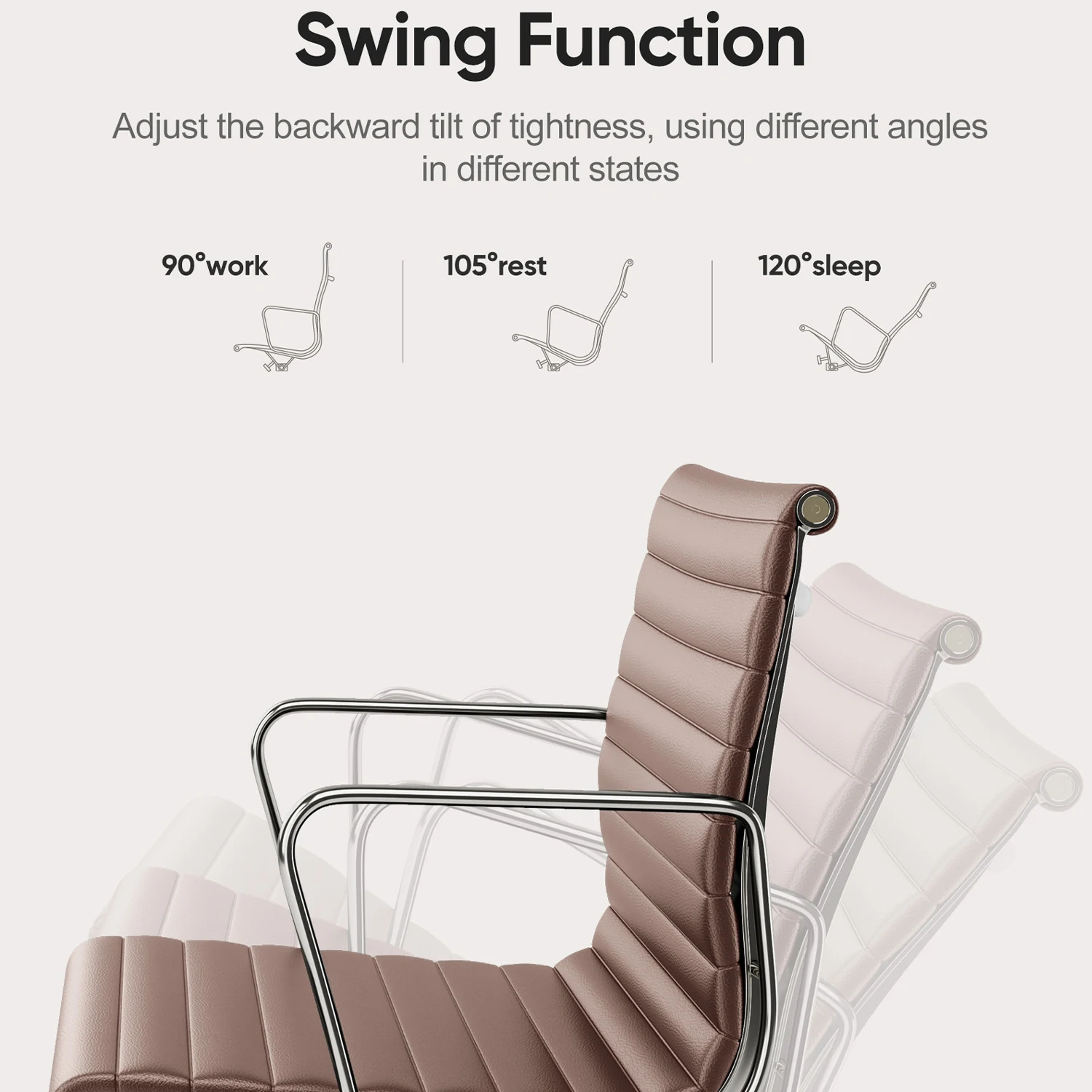 Low Back Brown Ribbed Genuine Leather Office Chair with Aluminium Alloy Frame Swivel Computer Chair 4