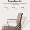 Low Back Brown Ribbed Genuine Leather Office Chair with Aluminium Alloy Frame Swivel Computer Chair 4