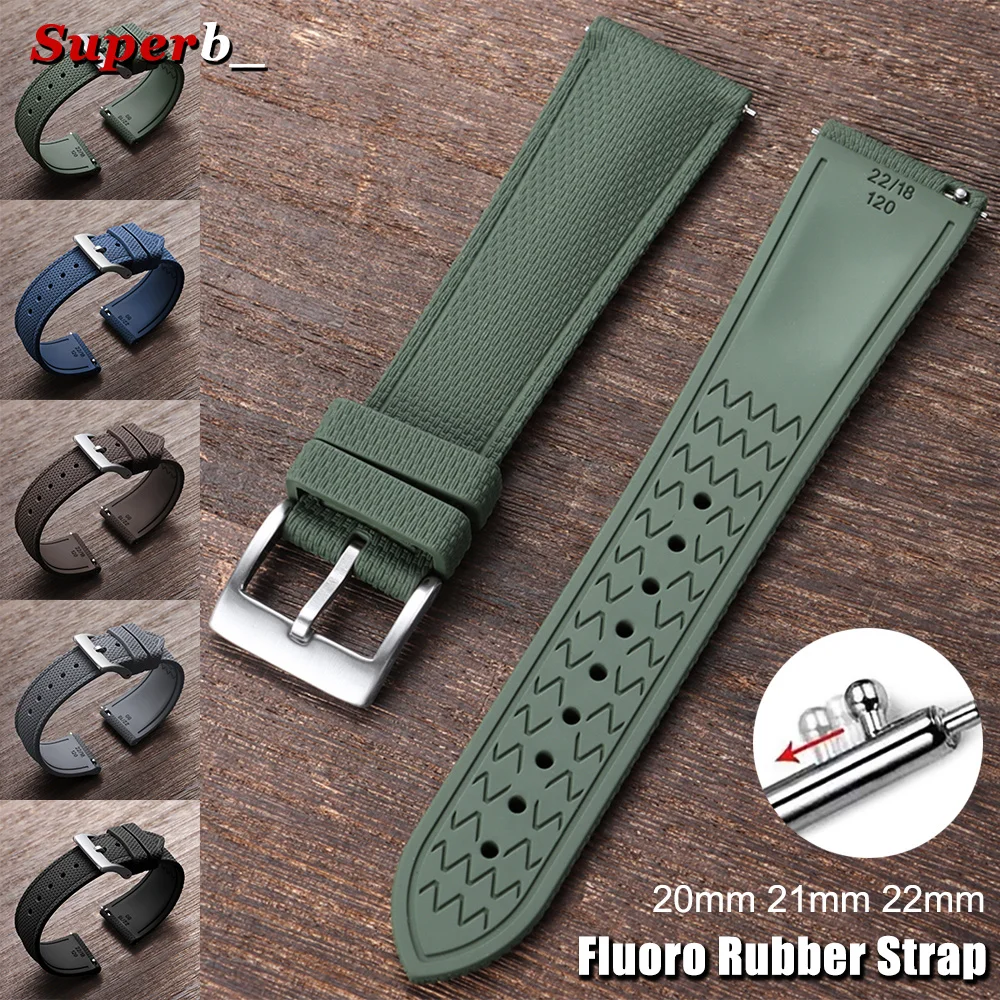 Enhanced FKM Rubber Waterproof Sports Watch Band with Quick Release - Wristband 20mm, 21mm, 22mm