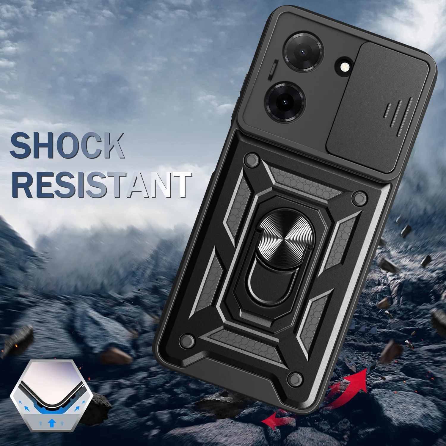 Armored Protective Phone Case with Magnetic Ring and Camera Protection