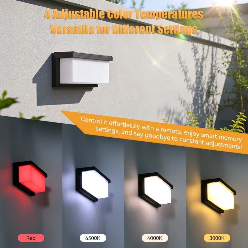 Outdoor Solar LED Wall Lights IP65 Waterproof Wall Sconce 3-Colors Temperature Dimmable Solar Lamp For Garden Porch Patio Fence