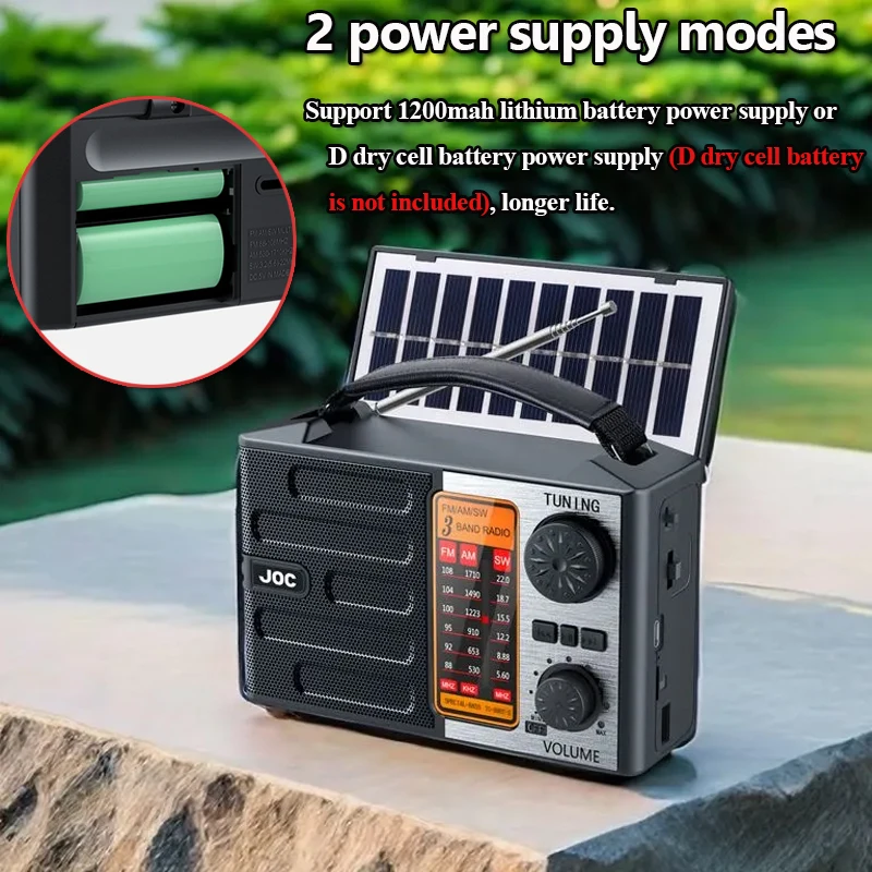 Portable Emergency Radio Solar Charging FM AM SW DSP Radios Receiver Wireless Bluetooth Speaker with Flashlight Support TF USB