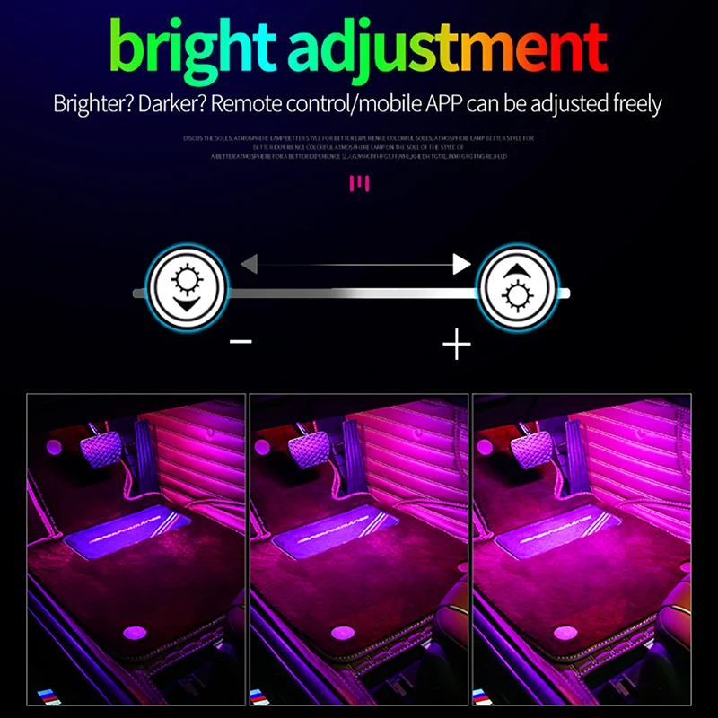 2pcs Led Car Foot Ambient Light USB Cigarette Lighter Backlight Music Control App RGB Auto Interior Decorative Atmosphere Lights