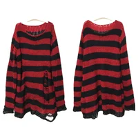 ZMZBCH New Punk Gothic Long Unisex Sweater Summer Women Striped Cool Hollow Out Hole Broken Jumper Loose Rock Thin Streetwear - Image 2