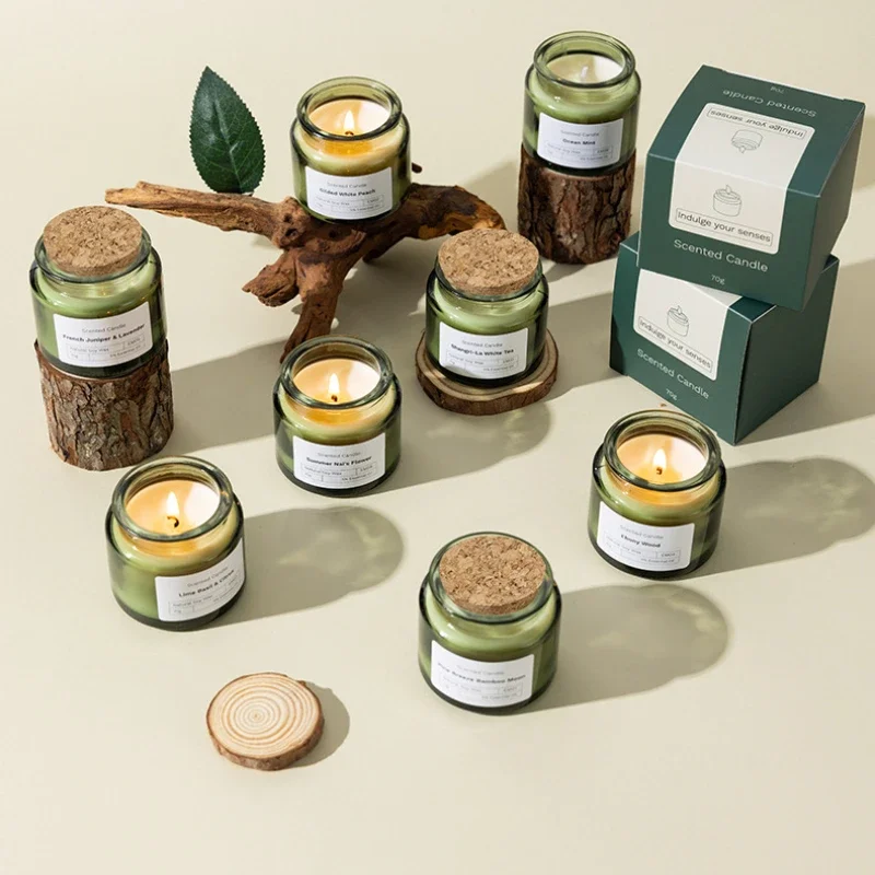 Natural Plant Aromatherapy Candle Smokeless Green Soybean Wax Glass Cup Wedding Fragrance Candle Bedroom Decoration