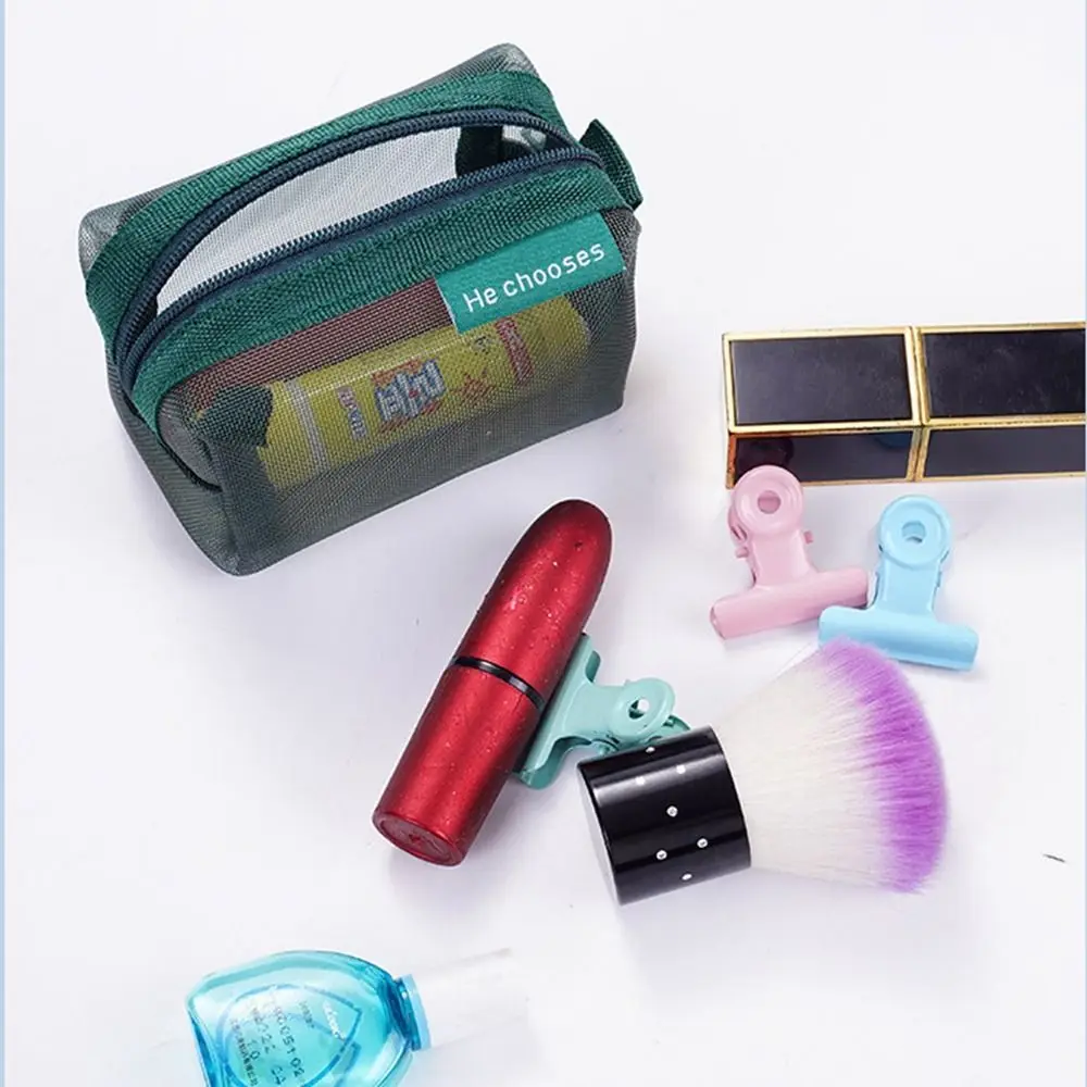 Makeup bag retro color mesh zipper storage transparent cosmetic toiletry organizer case for girls