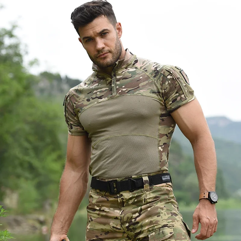 Outdoor Combat Shirts Airsoft Tactical T Shirt Short Camo Cotton Tee Training Shirts Paintball Hunting Clothes