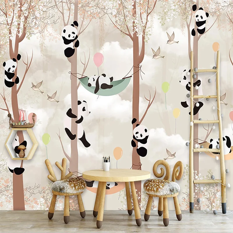 Custom 3d Photo Wallpaper para Home Decor Abstrato Árvore Desenhos Animados Panda Mural para Sala de Estar Quarto das Crianças Pintura de Parede