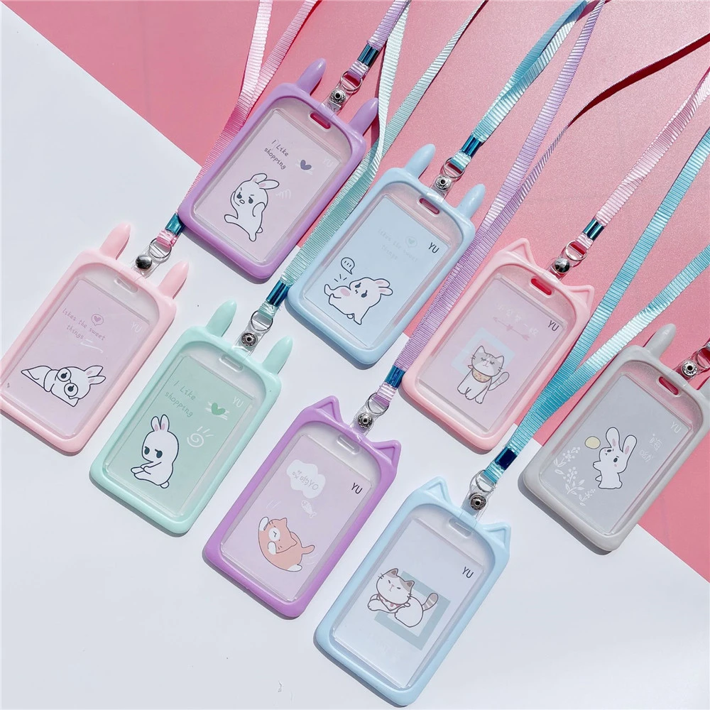 1pcs Credit Card Holder With Lanyard Silicone Protective Case Name