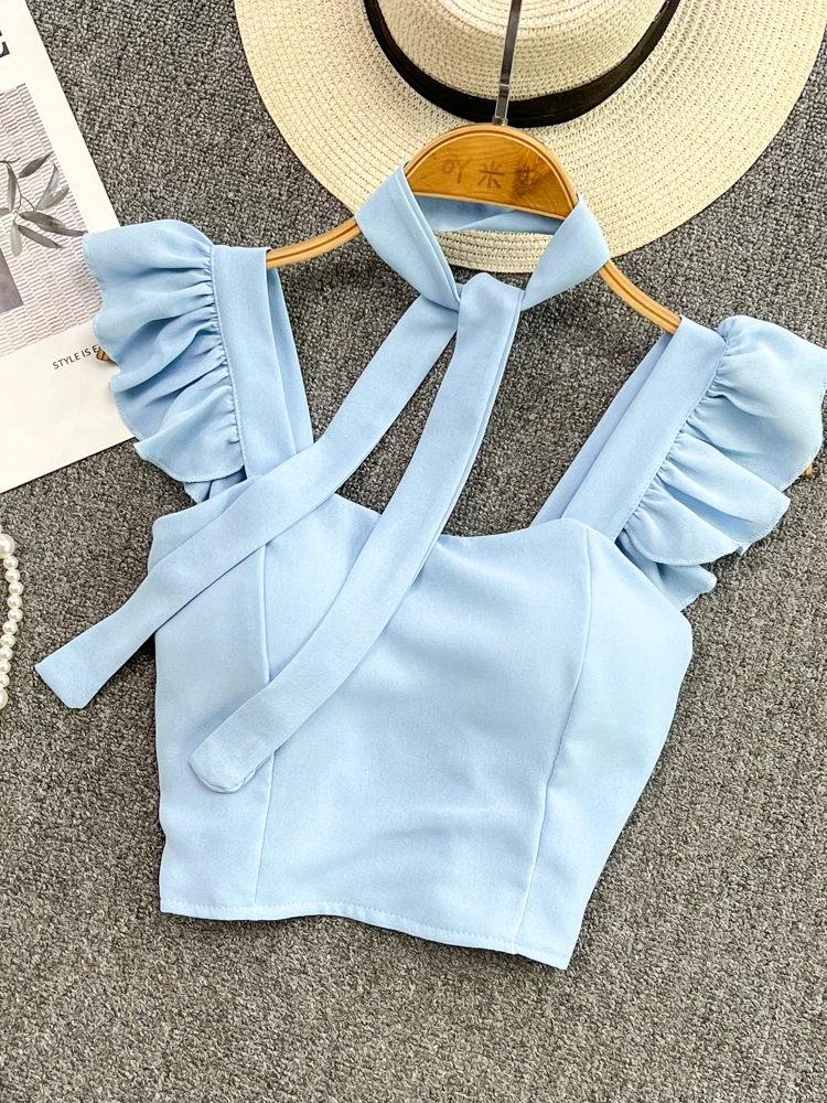 

Summer fashion Korean version slimming Spice Girl backless sleeveless short top