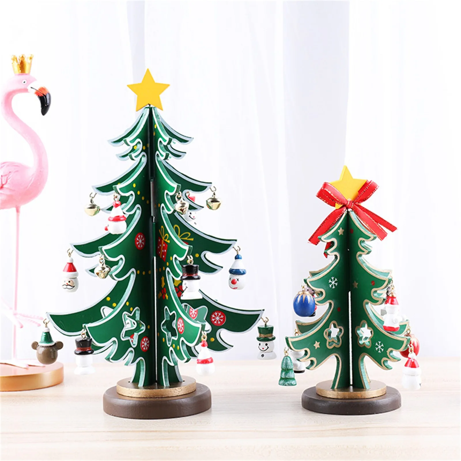 Weihnachtsbaum aus Holz, Tischdekoration, 3D-Weihnachtsbaum mit Schneemann, künstlicher kleiner Weihnachtsbaum für Party, Mini-Festival-Ornamente – Detail 18