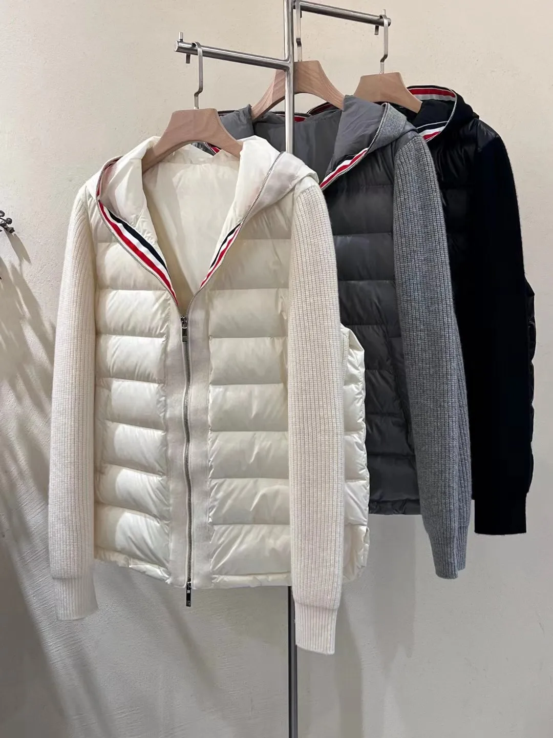 Hooded cashmere down face zipped cardigan