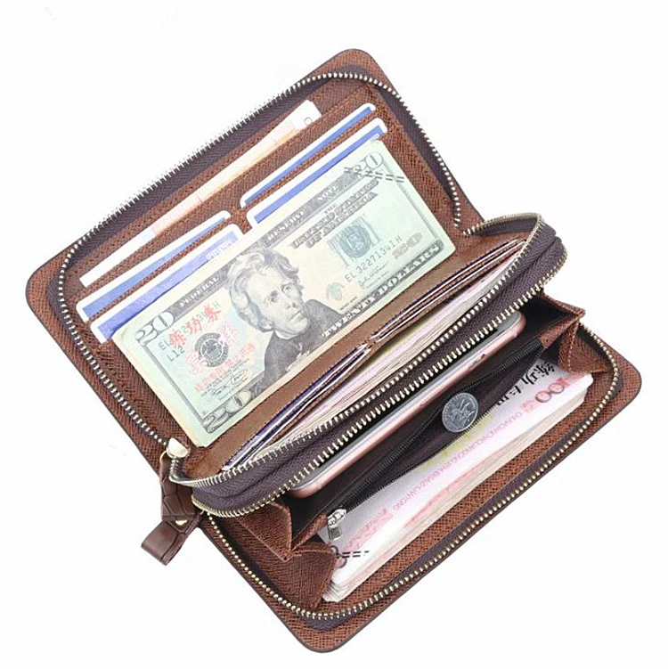 Baellerry Leather Wallet Men Clutch Bag High-capacity Double Zipper Multi-function Card Coin Purse Cartera Hombre 4