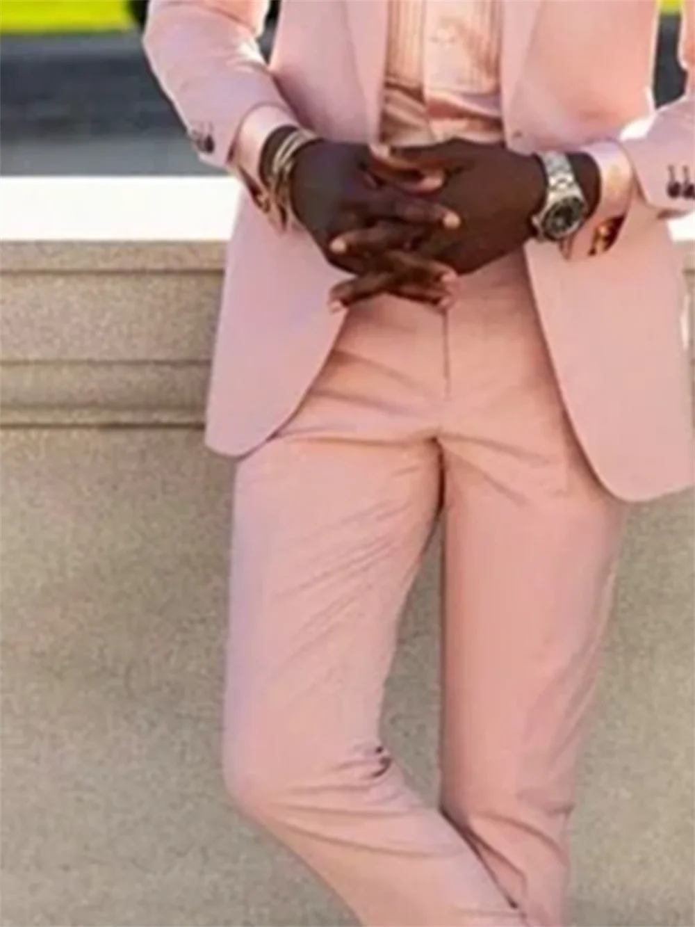 2 Pieces Light Pink Fashion Elegant Men Suit Beach Wedding Tuxedo Shawl Lapel Custom Casual Wear  Jacket+Pants Costume Homme