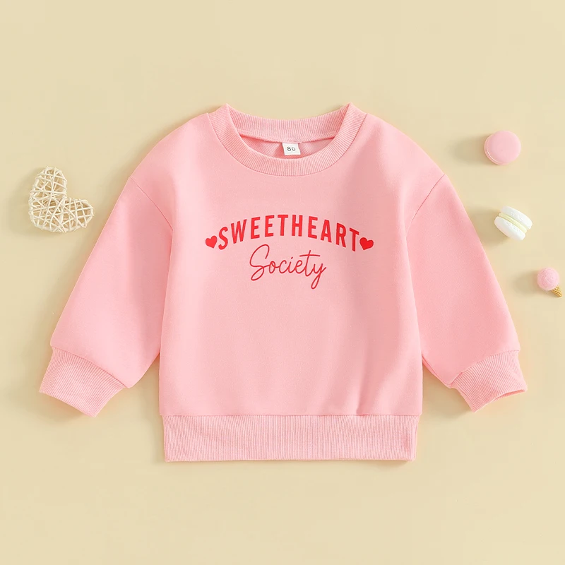 

Tollder’s Valentine s Day Sweatshirt Long Sleeve Crew Neck Letter Heart Print Infant Girls Pullover for Winter Fall