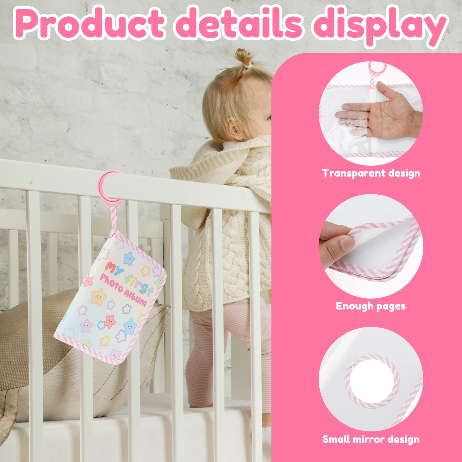 Soft Cloth Baby Photo Album Safe Baby Memory Album Book with Mirror Cute Newborn Family Memory Picture Book Holds 17 Pictures