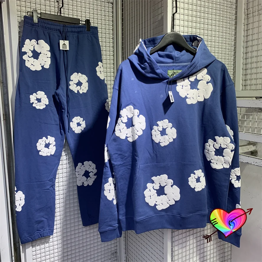 

Navy Blue Denim Tears Sweatshirts Men Women Puff Print Denim Tears The Cotton Wreath Hoodie Oversize Pullovers Kapok Hoody