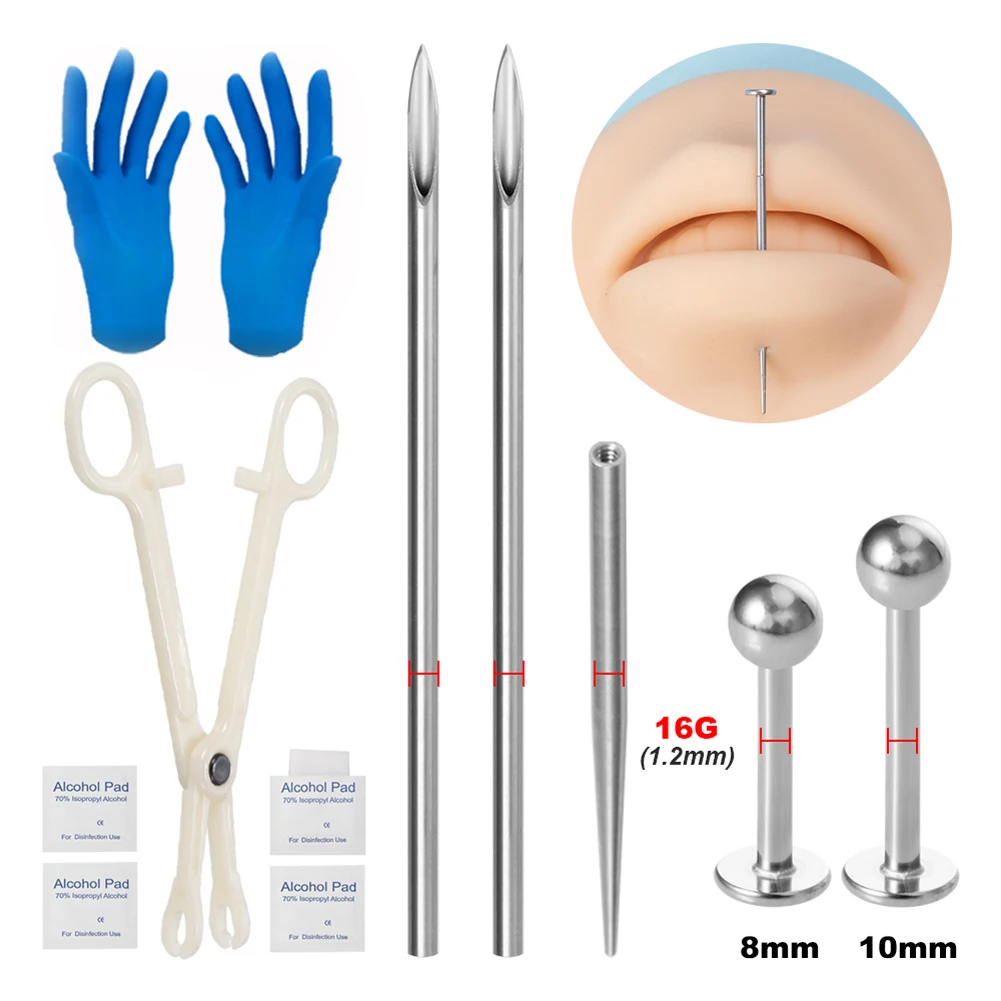 Body Piercing Kit Body Piercing Kit Surgical Steel Threaded Taper Pin Needles Lip Nose Tongue Cartilage Eyebrow Navel Piercing Jewelry Tool Pliers