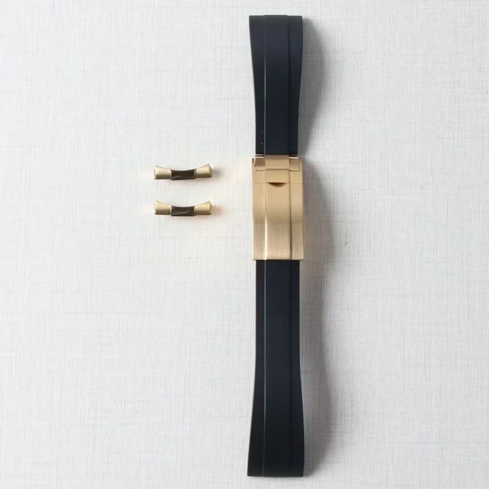 Premium 20mm Black Silicone Rubber Watch Band with Curved End and Endlink Buckle