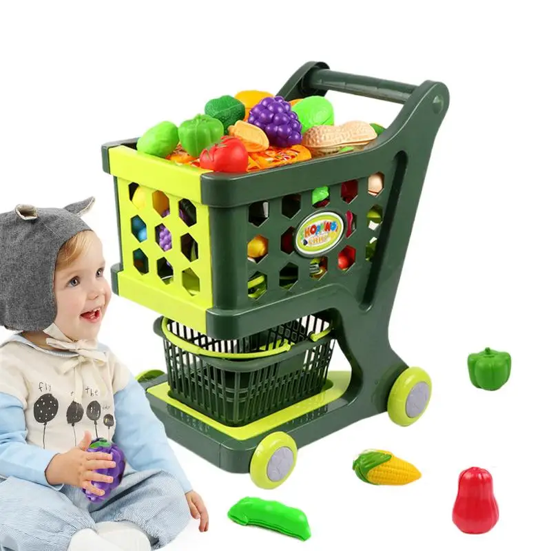 Children's Supermarket Shopping Cart Baby Trolley Toy Fruit Cut Happy Home Simulation Kitchen Boy Girl Birthday Gifts 3