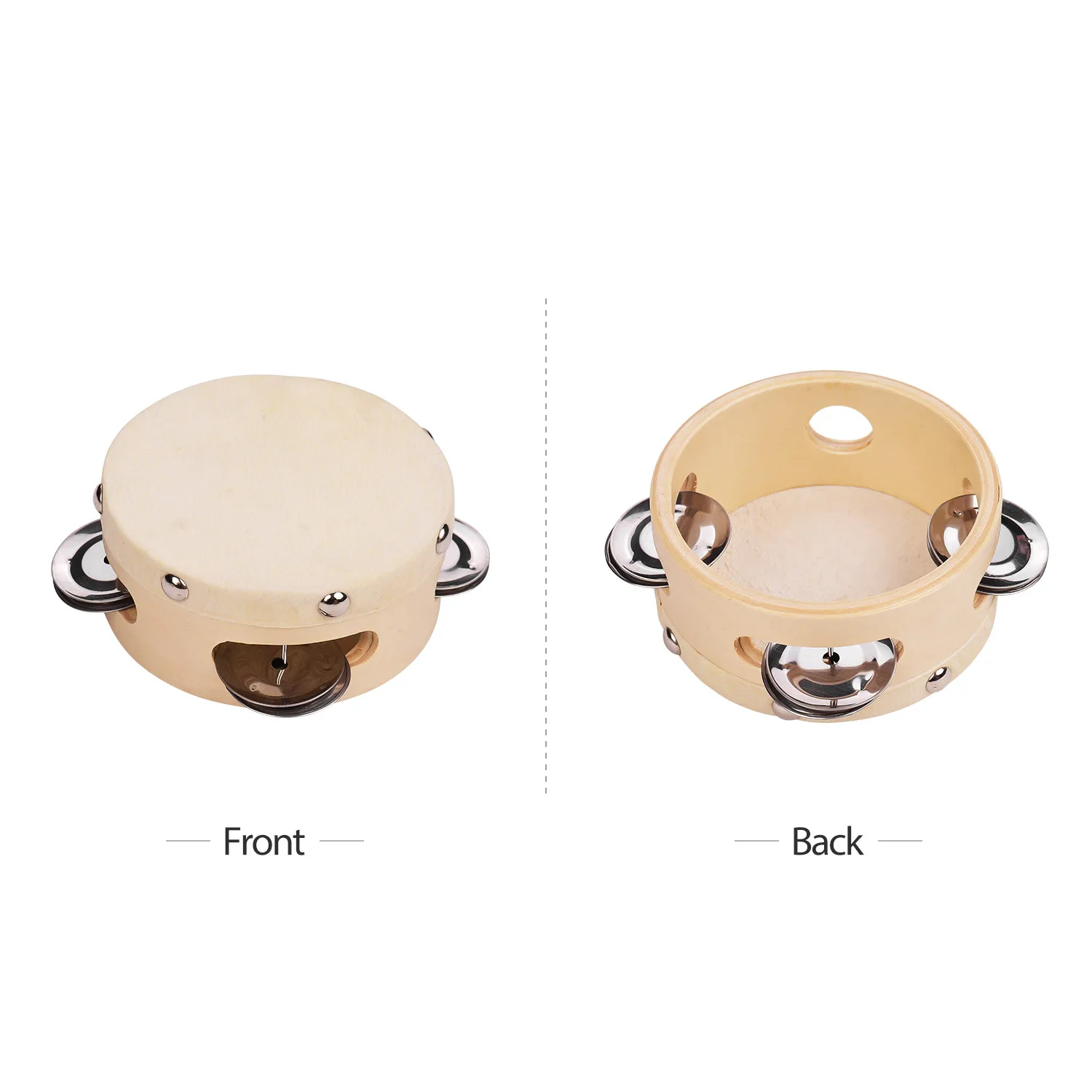4 Inch Hand Tambourine with Metal Single Row Jingles Sheepskin Drum Skin Wooden Tambourines Entertainment Musical Timbrel Adult
