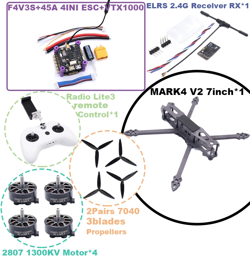 ตัวเลือกสินค้า ชุดควบคุมโดรน FPV 7 นิ้ว F4V3S คาร์บอนไฟเบอร์