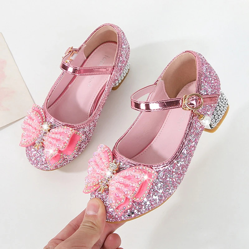 Shiny Butterfly Princess Elsa Shoes for Girls Halloween High Heels Shoes Christmas Cosplay Masquerade Birthday Party Sandals 3