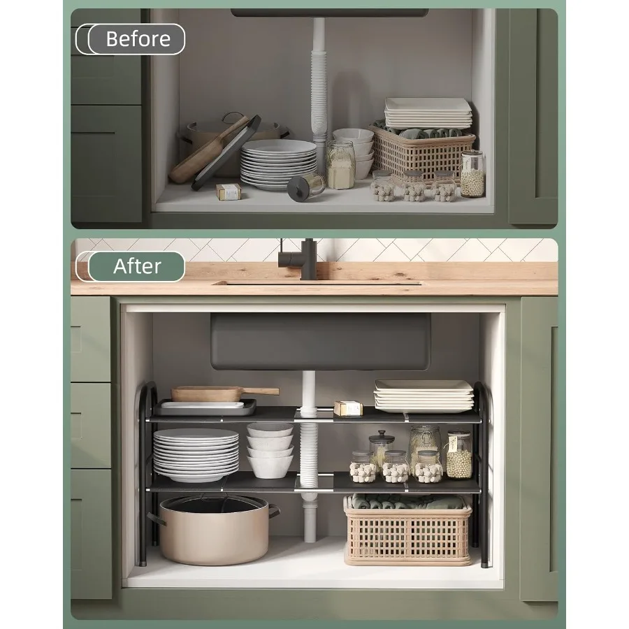 NETEL Under Sink Organizers and Storage 2 Tier Expandable Under Cabinet Organizer Shelf with 8 Removable Panels Expandable Shel