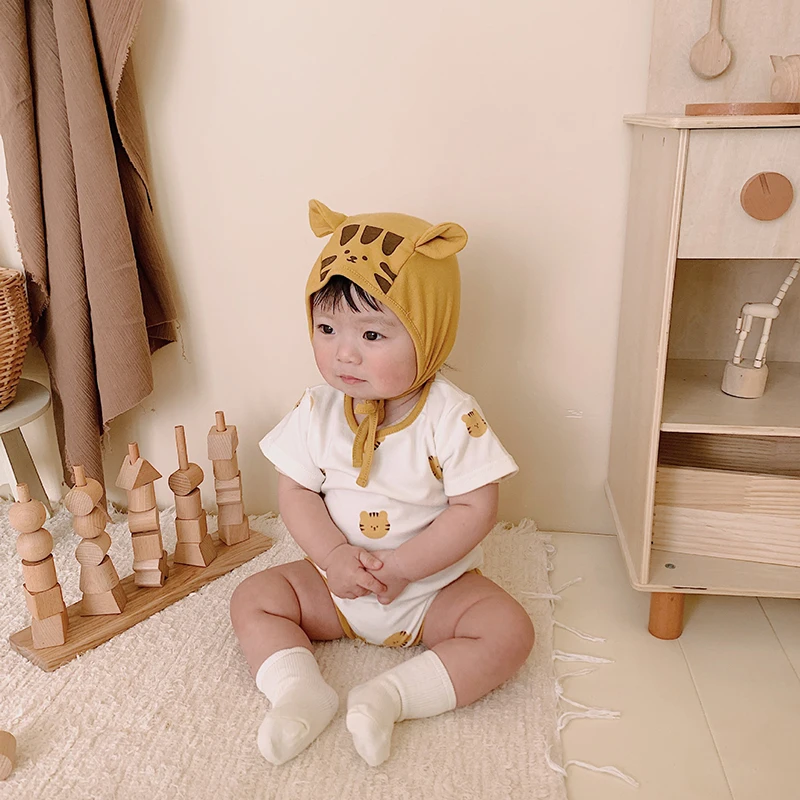 Cotton Baby Boys Summer Bodysuit with Hat