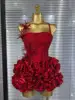 Rouge noir femmes Sexy licou pleine fleurs 2 pièces moulante Mini robe de pansement célébrer discothèque fête d'anniversaire tenue